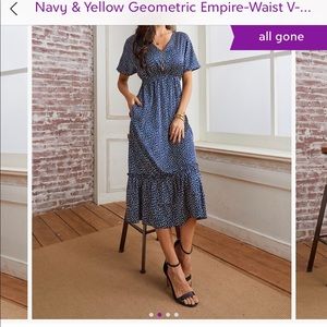 BNWT Navy & Yellow Geometric Empire-Waist V-Neck